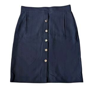 Ann Taylor Navy Blue Button Front A Line Skirt Women 8P Petite Career Workwear